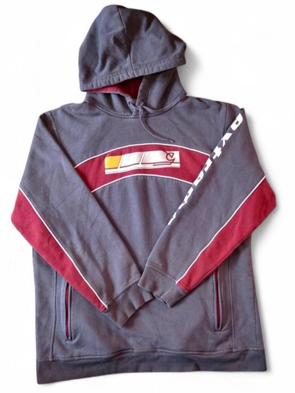 EXTREME ZONE size S Y2K Men's Hooded Pullover Sweatshirt Gray Burgundy cotton